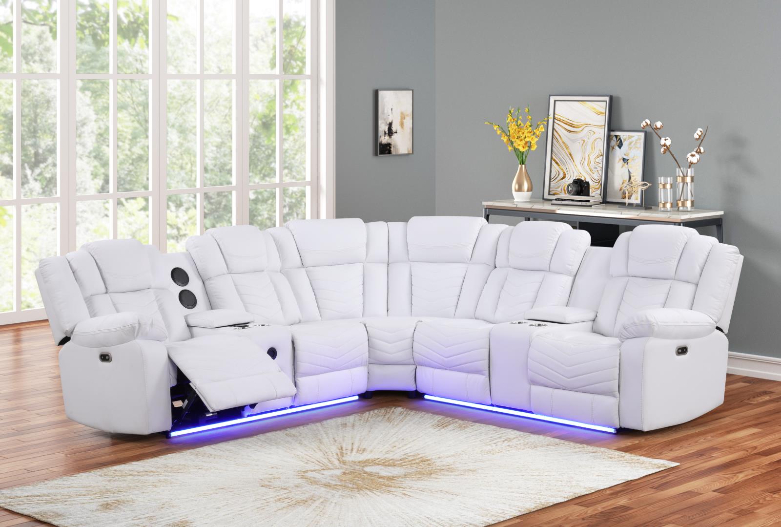 Newnan White Power Recliner Sectional with Bluetooth Speaker — view 2