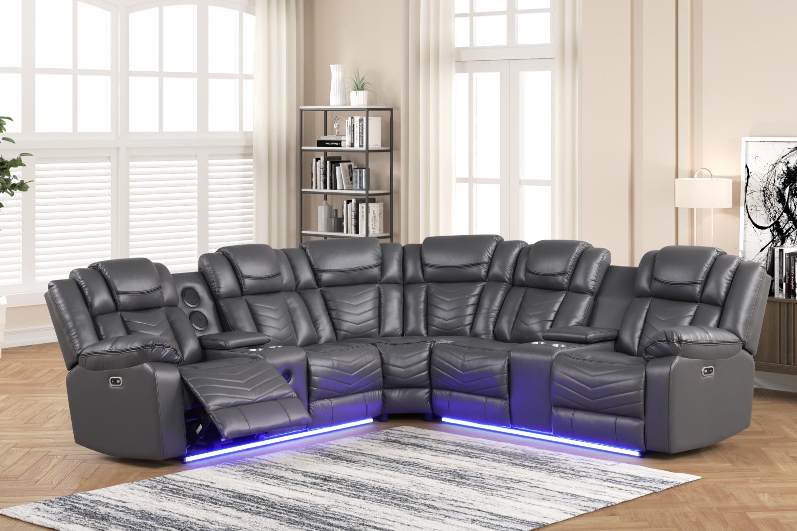 Newnan Gray Power Recliner Sectional with Bluetooth Speaker — view 2