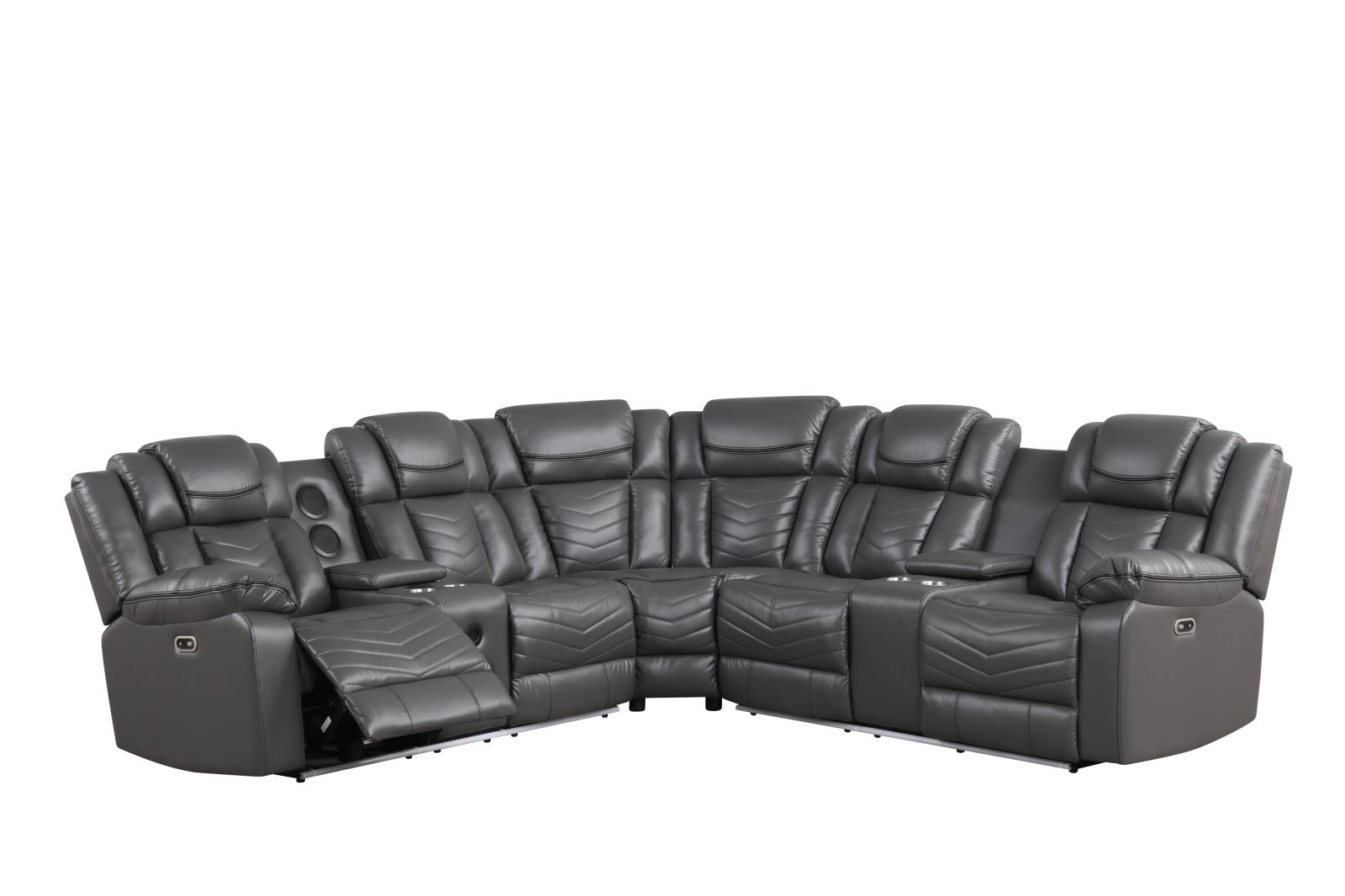 Newnan Gray Power Recliner Sectional with Bluetooth Speaker