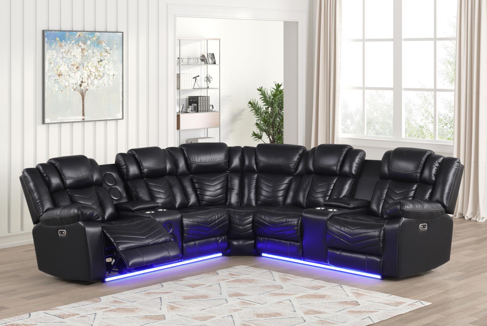 Newnan Black Power Recliner Sectional with Bluetooth Speaker — view 2