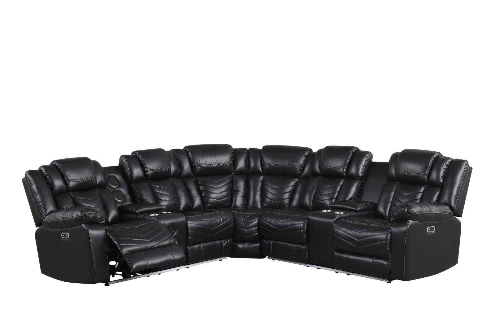 Newnan Black Power Recliner Sectional with Bluetooth Speaker