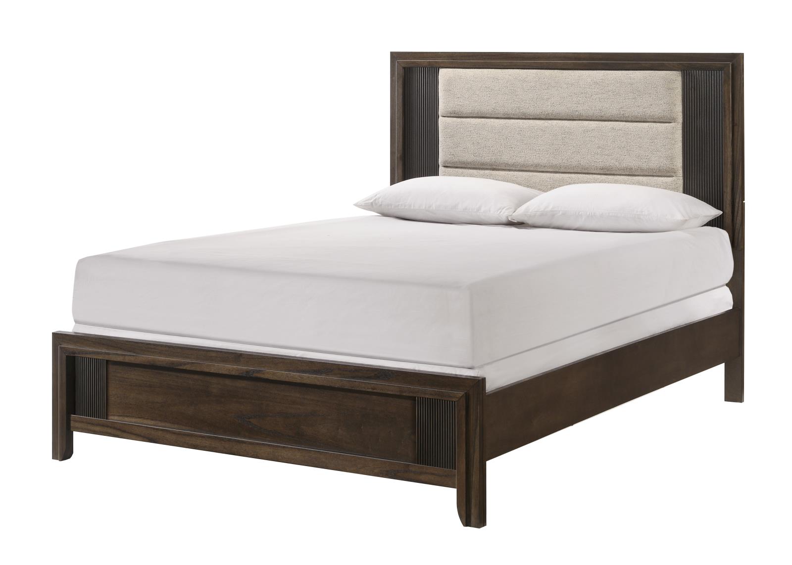 Branx Brown Panel Queen Bed with Upholstered Headboard