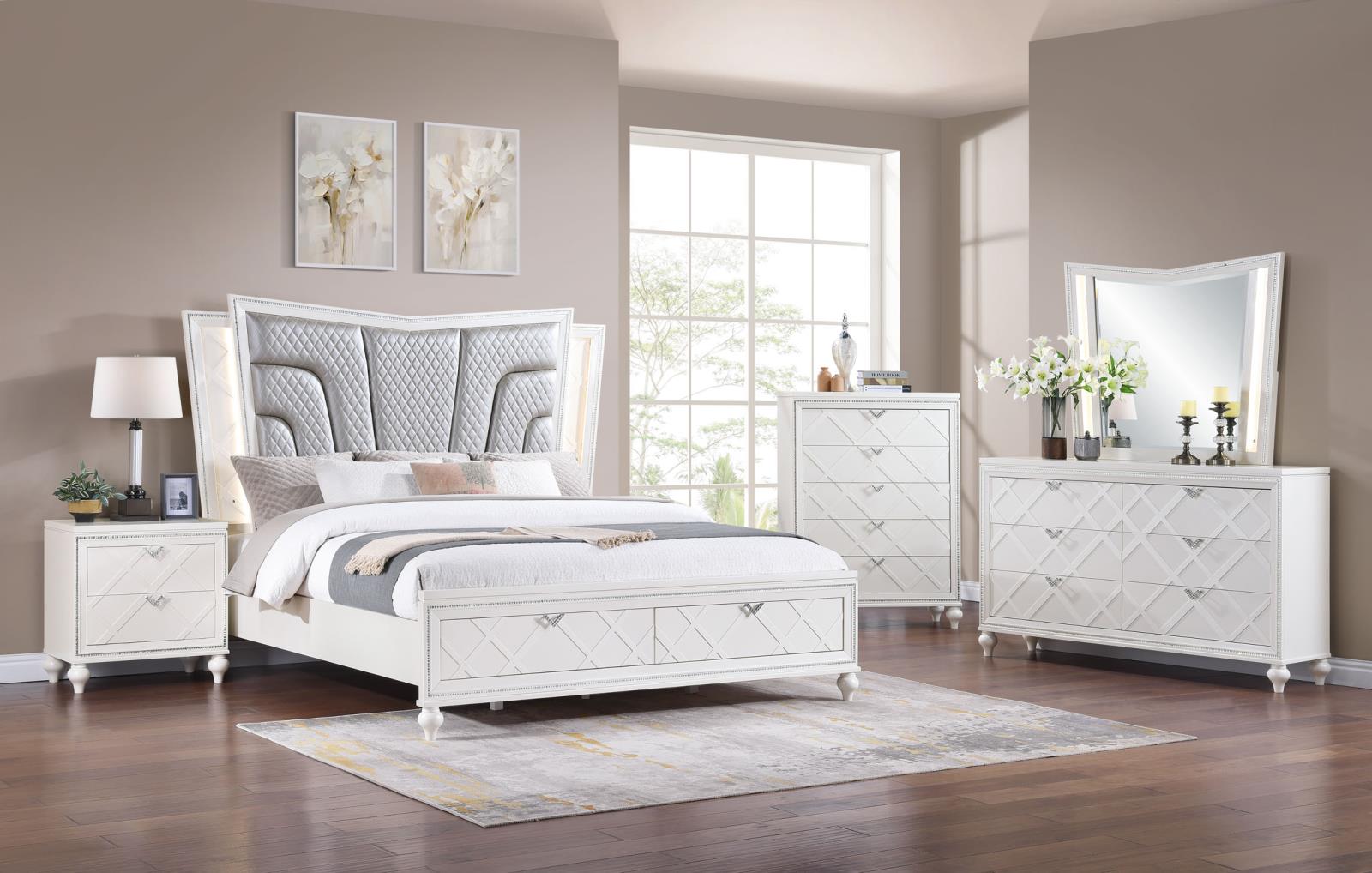 Wallace Cream Queen Bed, Dresser, Mirror & Nightstand