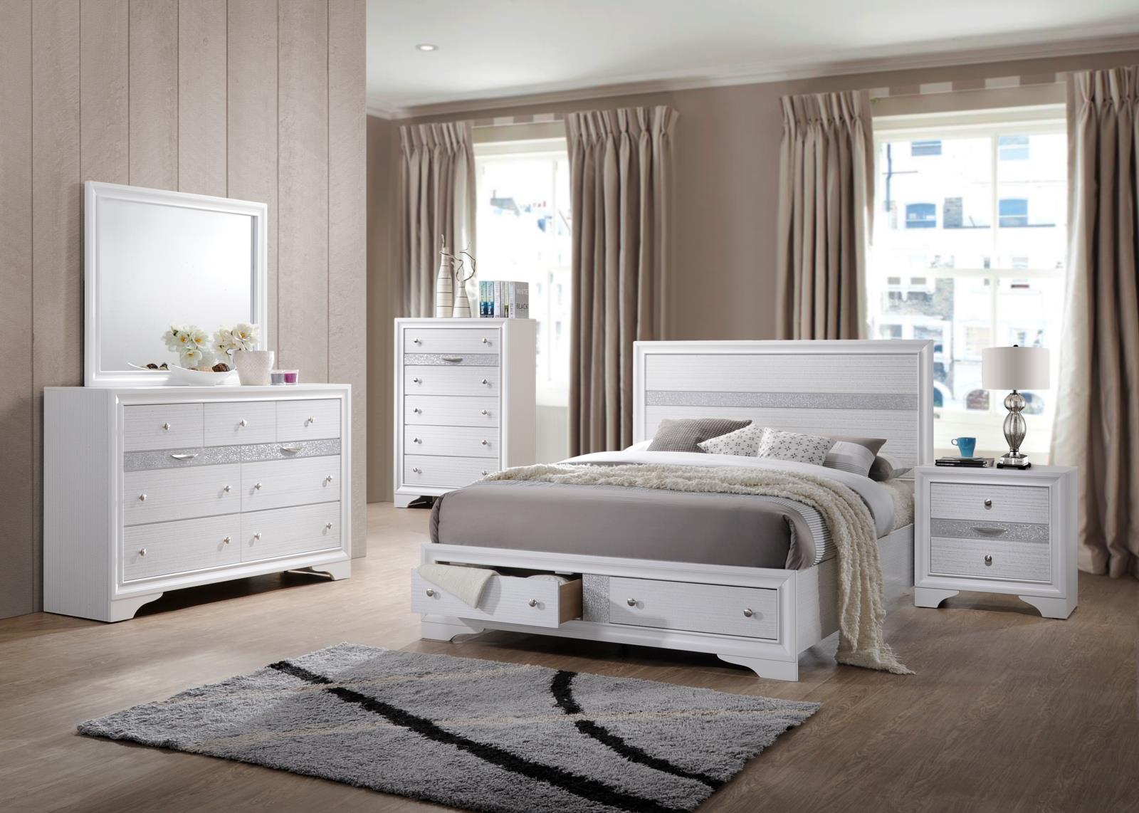 Berea White Storage King Bed, Dresser, Mirror, Chest & Nightstand