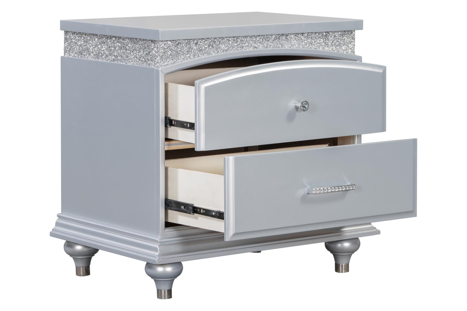 Glamis Silver King Bed, Dresser, Mirror, Chest & Nightstand — view 7