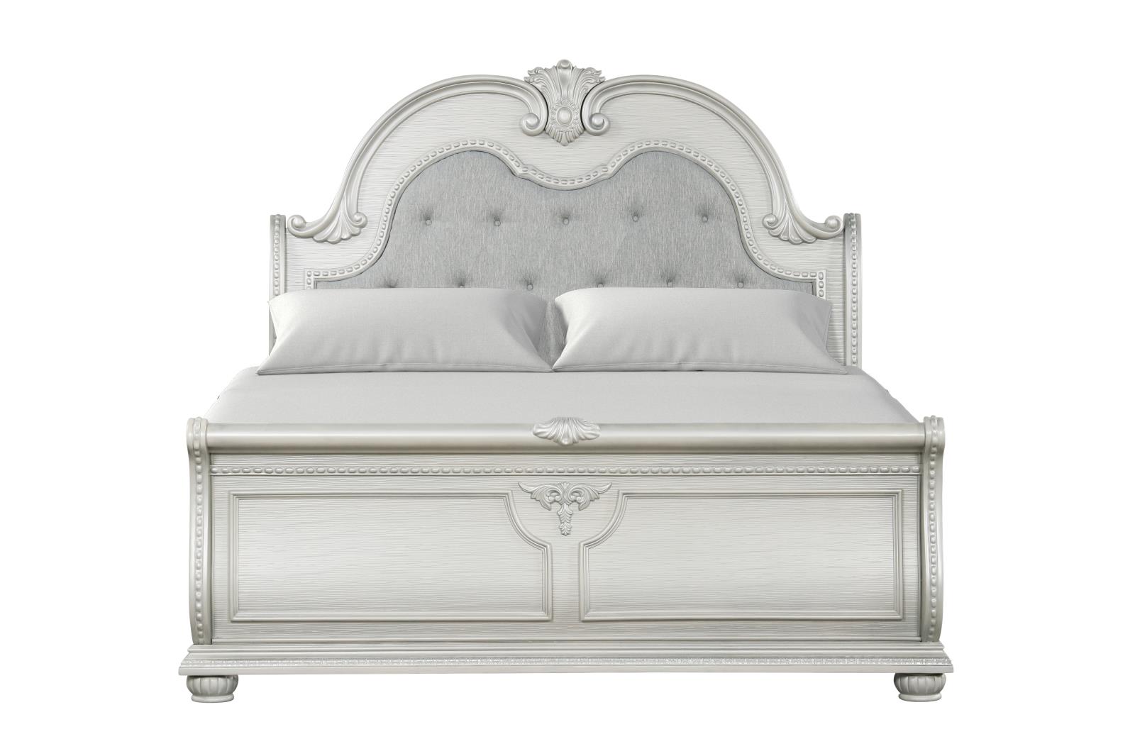 Westin Light Gray Sleigh King Bed with Upholstered Headboard