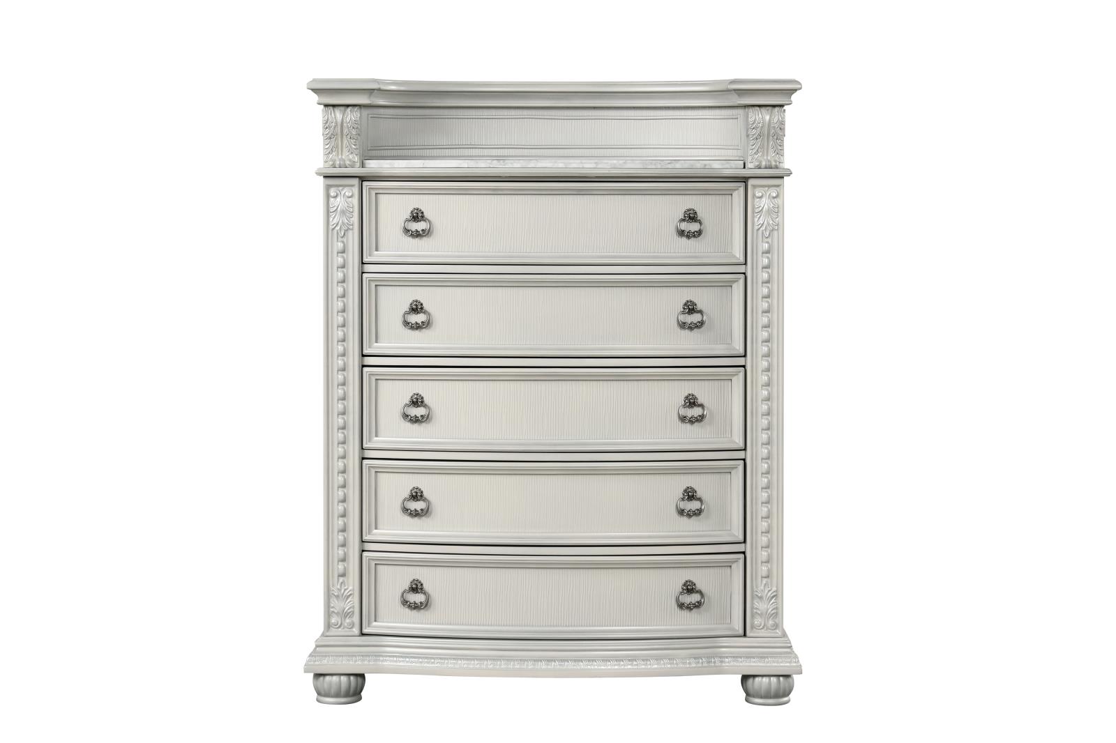 Westin Light Gray 5-Drawer Chest with Marble Top