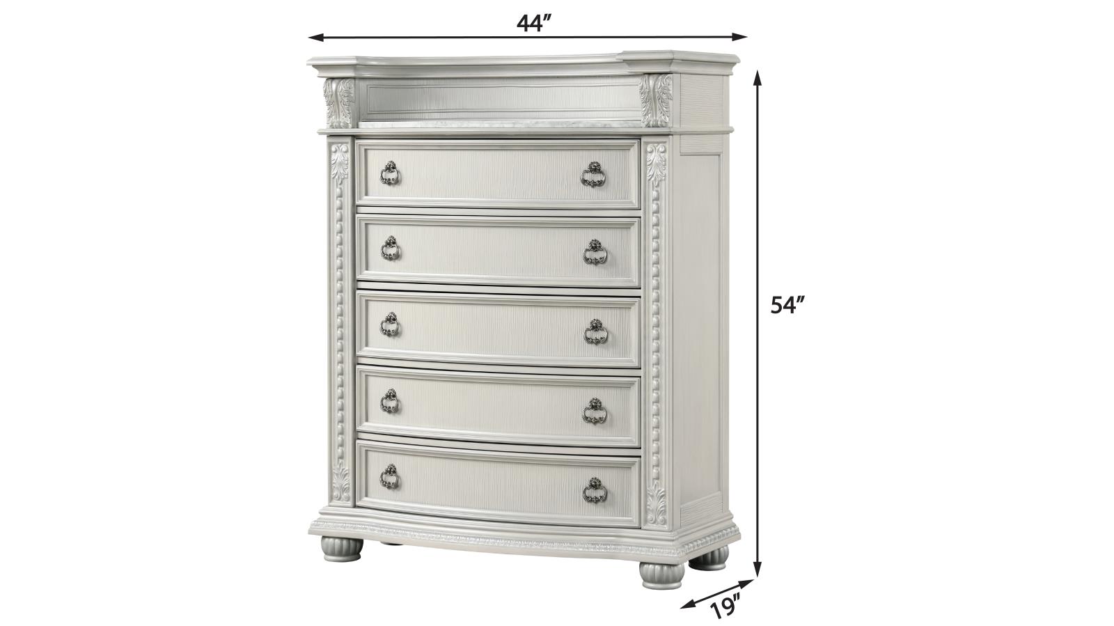 Westin Light Gray 5-Drawer Chest with Marble Top — view 2