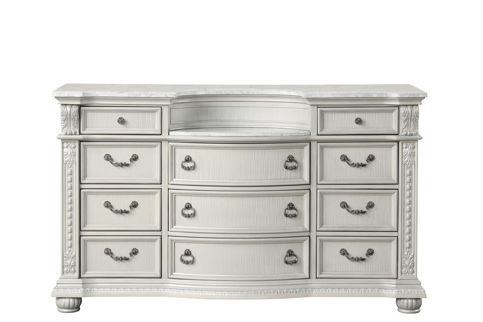 Westin Light Gray 11-Drawer Dresser with Marble Top