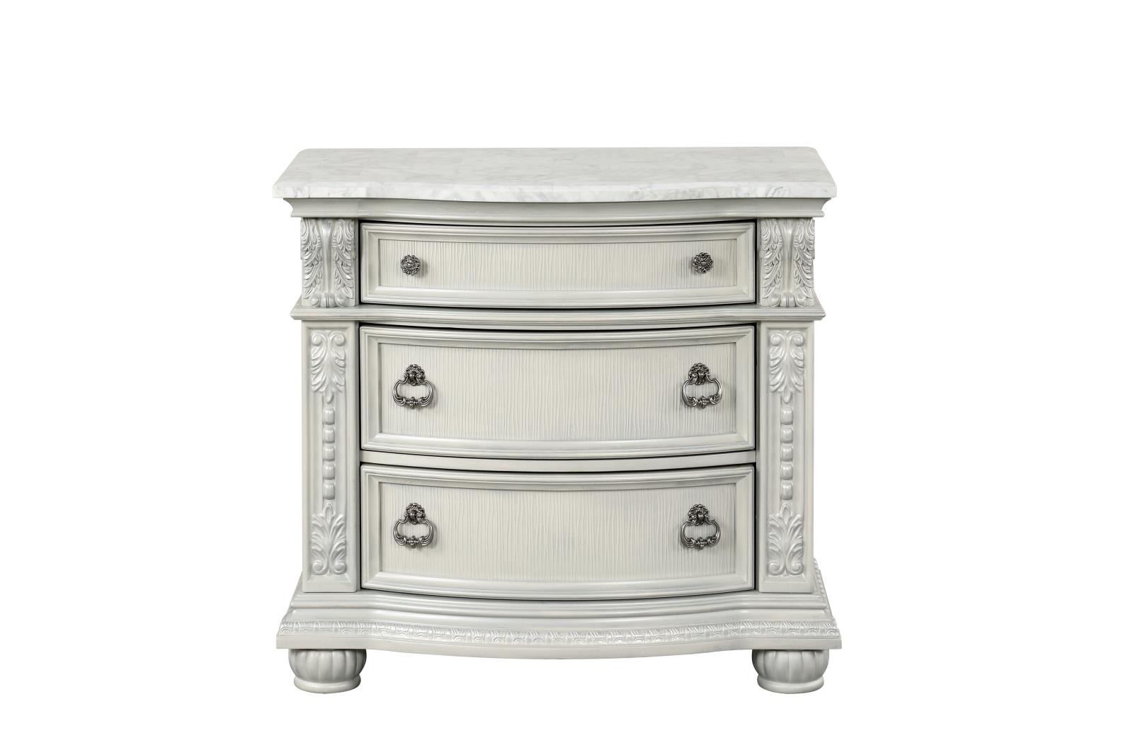 Westin Light Gray 3-Drawer Nightstand with Marble Top
