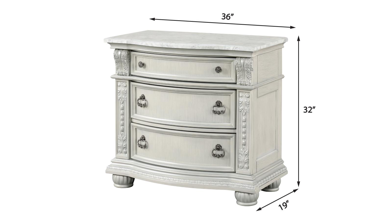 Westin Light Gray 3-Drawer Nightstand with Marble Top — view 2