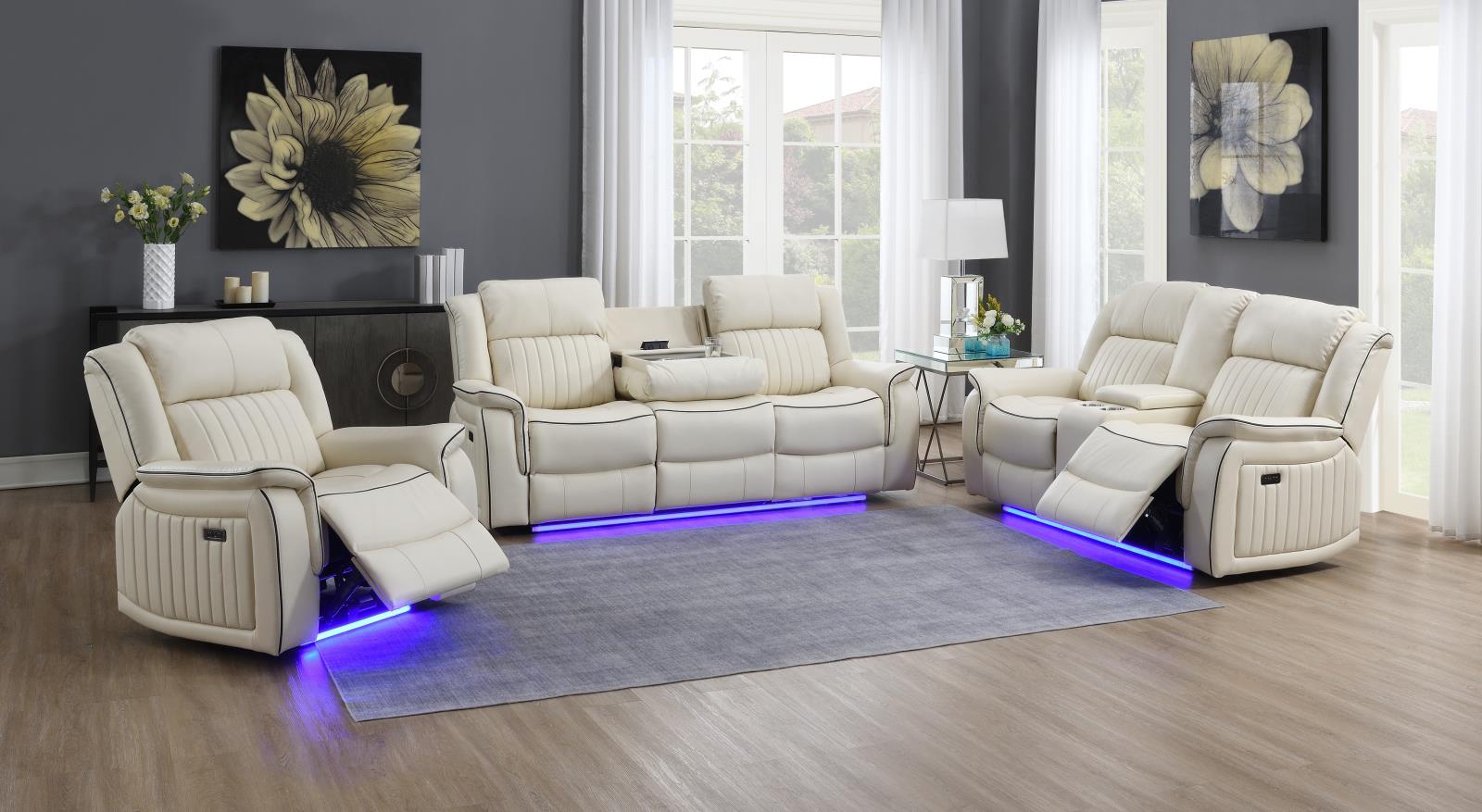 Everest Beige Power Recliner with USB Charger — view 2