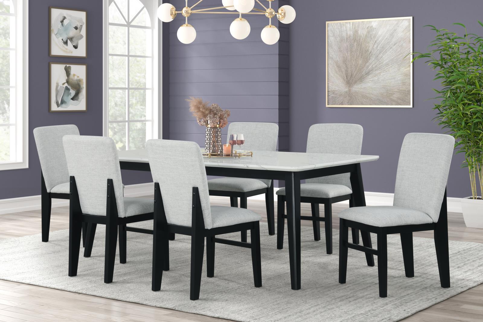 Tina White Rectangular Shape Dining Table with Faux Marble Top — view 3