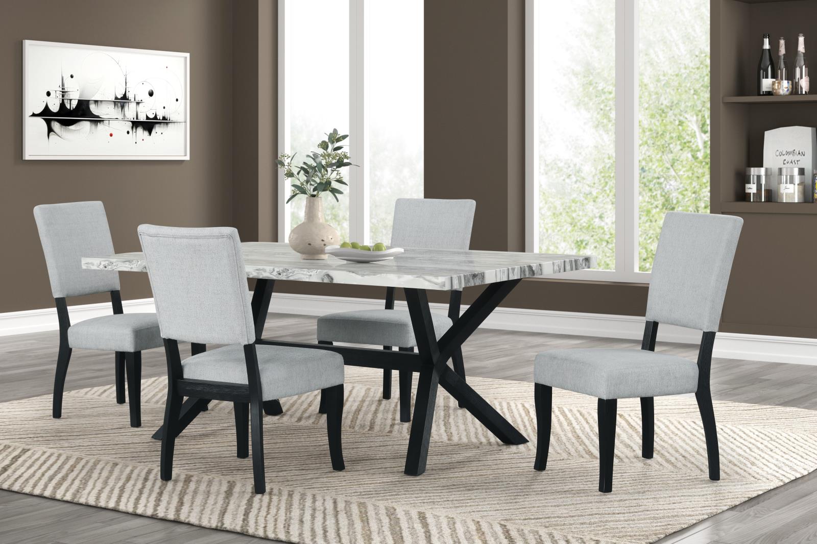 Carmen Black & White Rectangular Shape Dining Table with Faux Marble Top — view 3