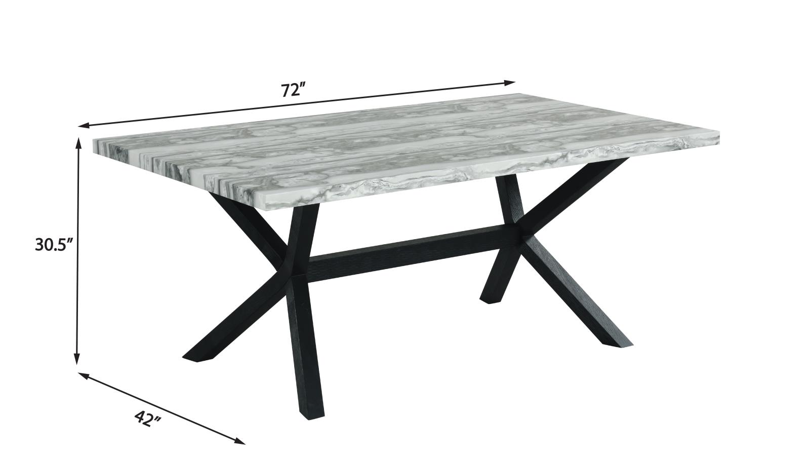 Carmen Black & White Rectangular Shape Dining Table with Faux Marble Top — view 2