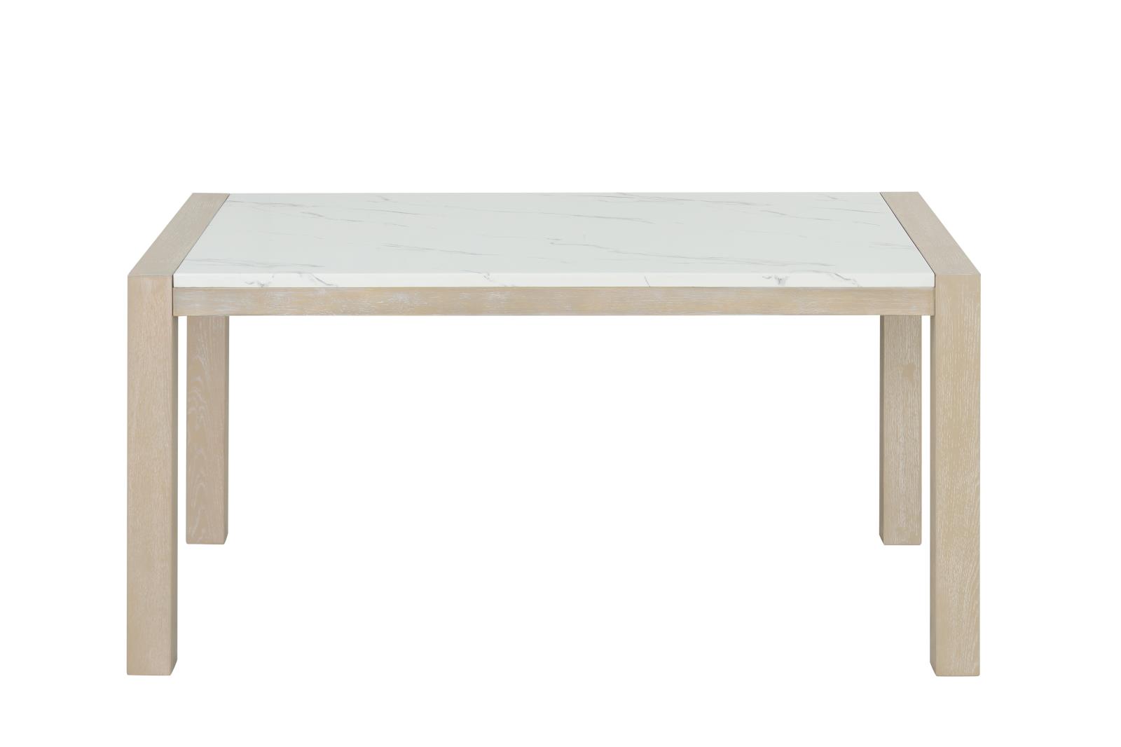 Skyla White & Oak Rectangular Shape Dining Table with Faux Marble Top