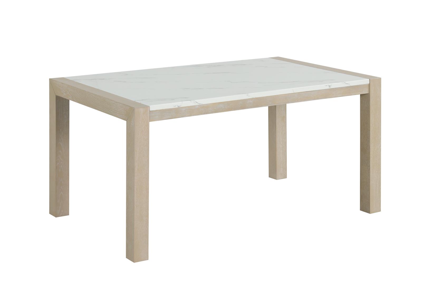 Skyla White & Oak Rectangular Shape Dining Table with Faux Marble Top — view 2