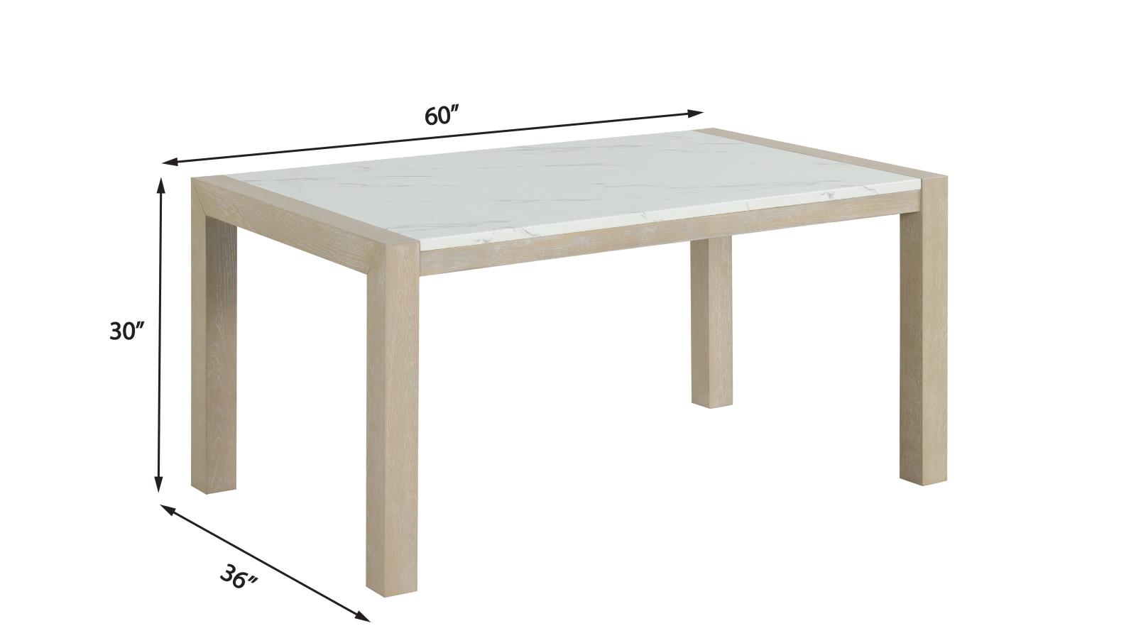 Skyla White & Oak Rectangular Shape Dining Table with Faux Marble Top — view 5