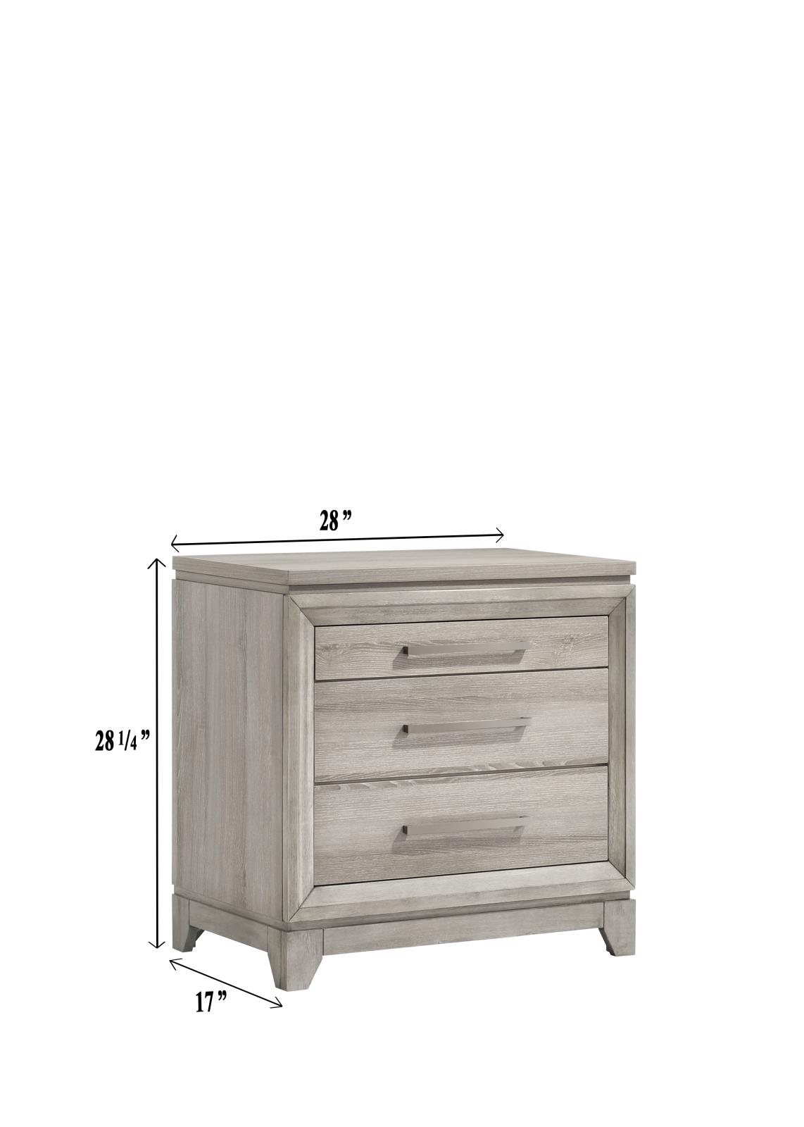 Azteria Gray 3-Drawer Nightstand