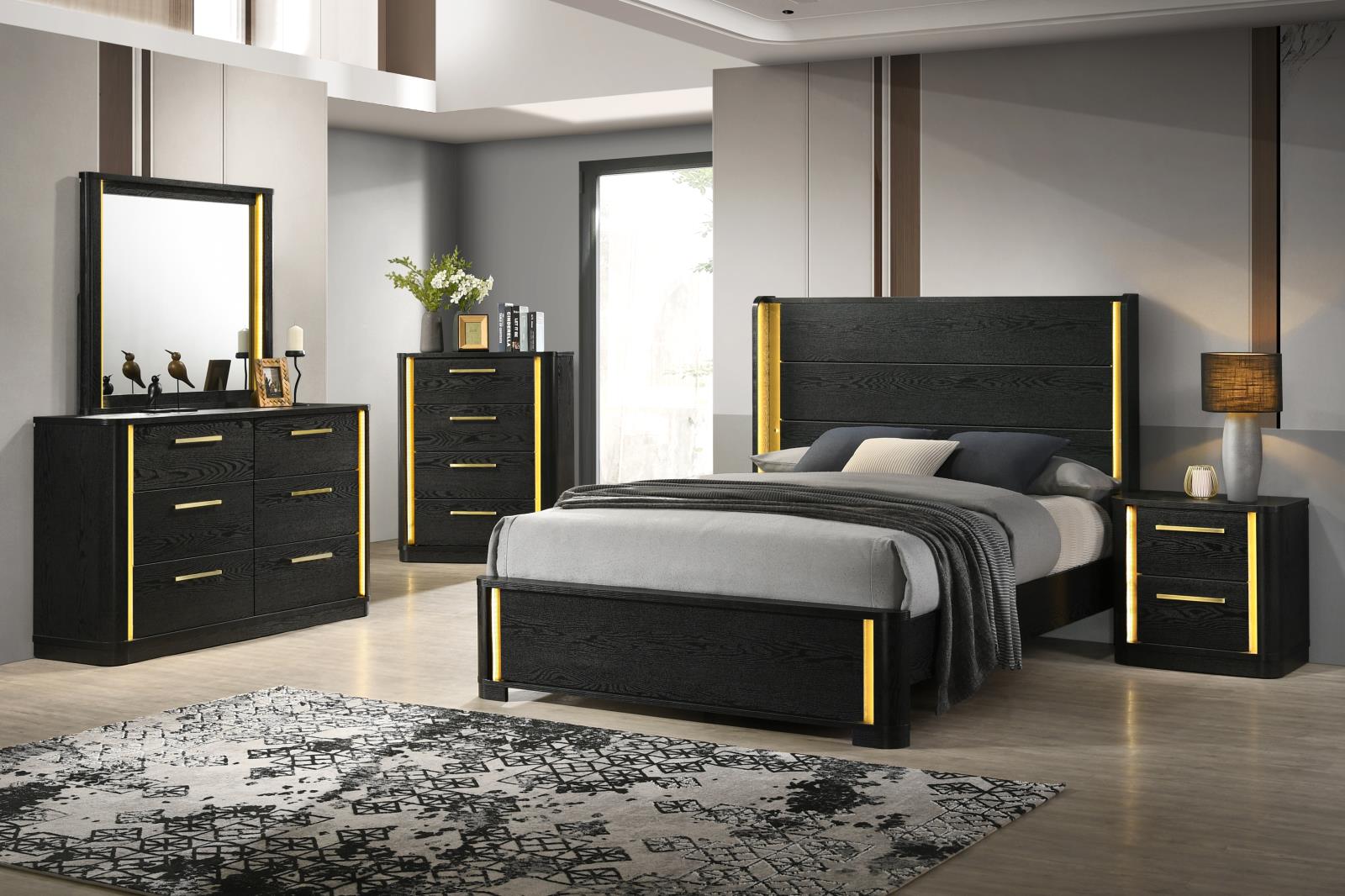 Olen Black 4-Drawer Chest with LED Light — view 2
