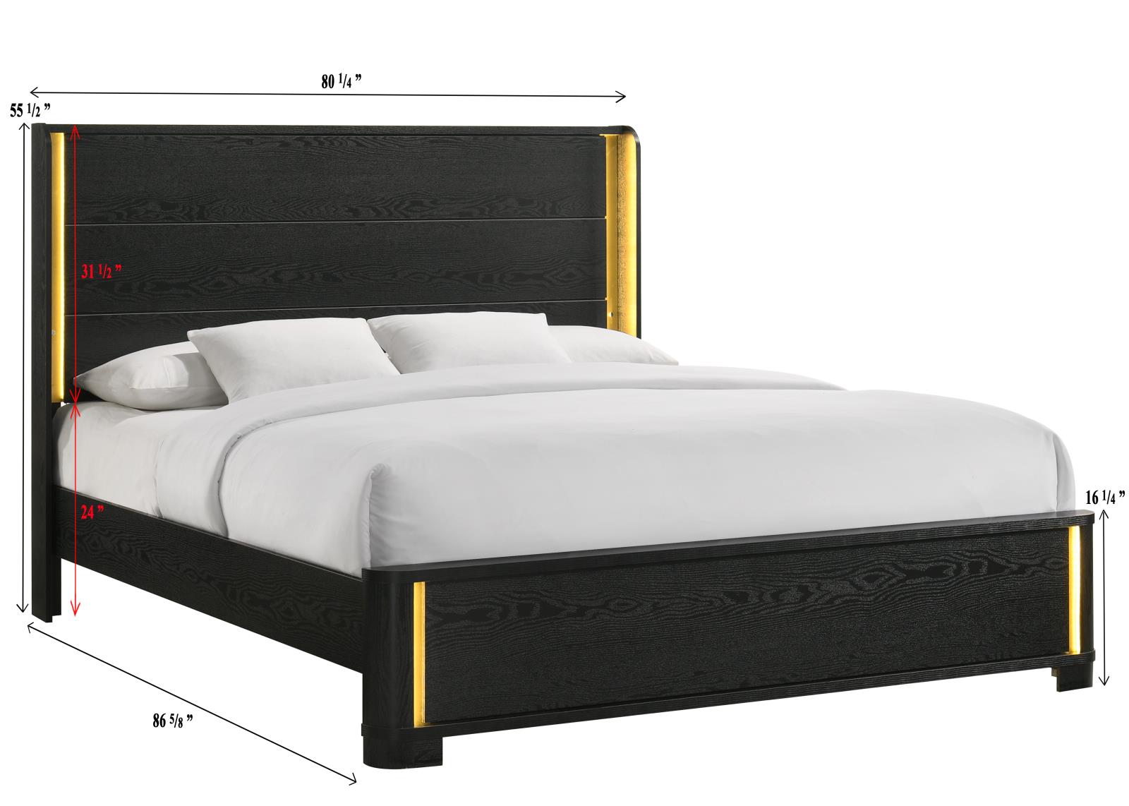 Olen Black Panel King Bed with LED Light