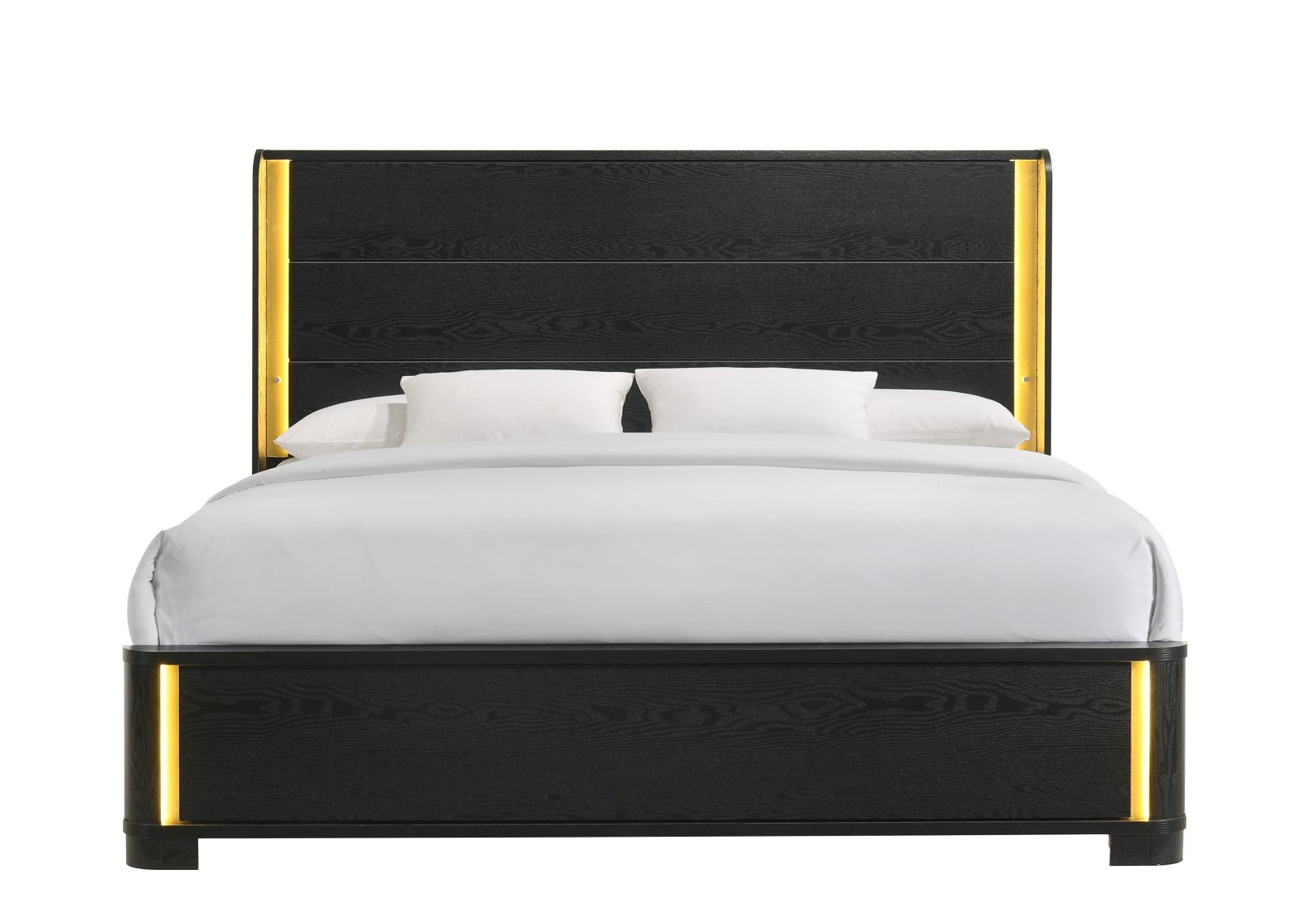 Olen Black Panel King Bed with LED Light — view 2
