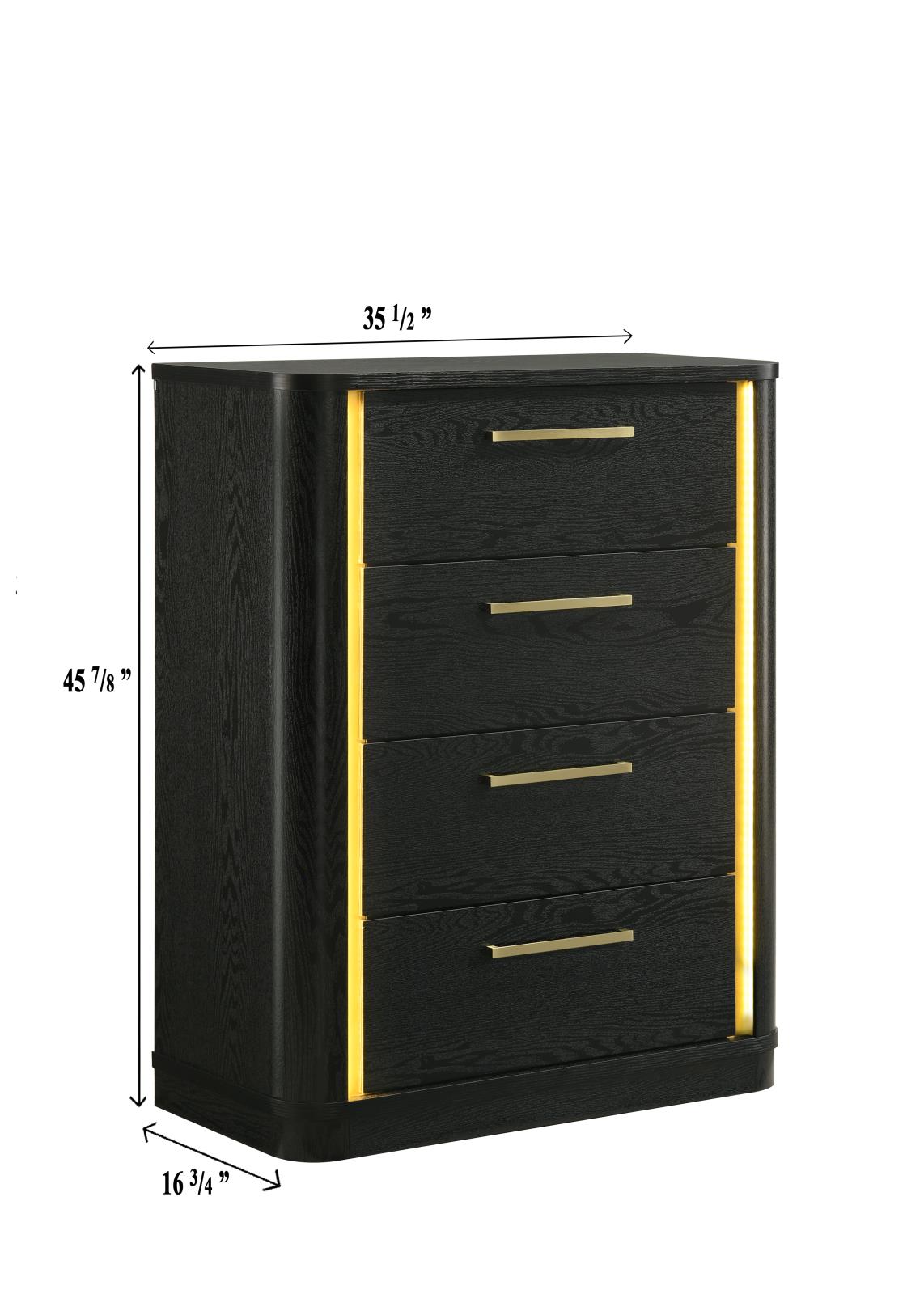 Olen Black 4-Drawer Chest with LED Light