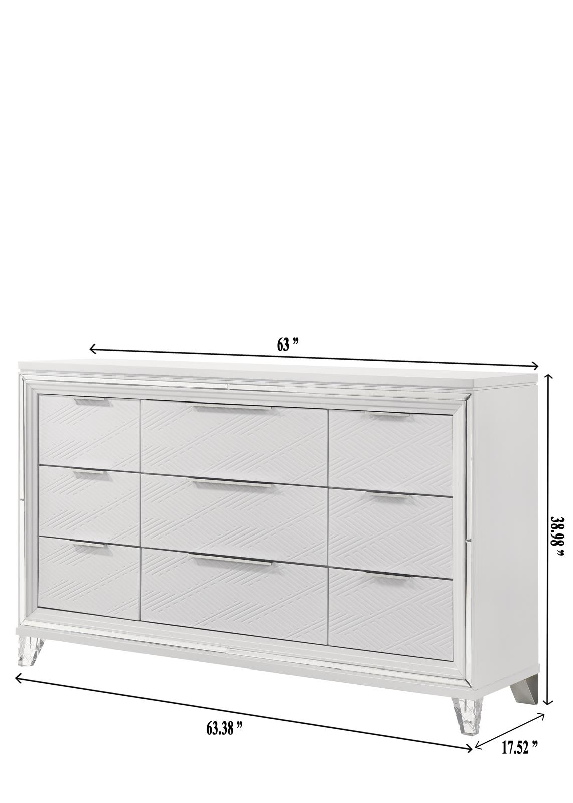 Lazare White King Bed, Dresser & Mirror — view 3