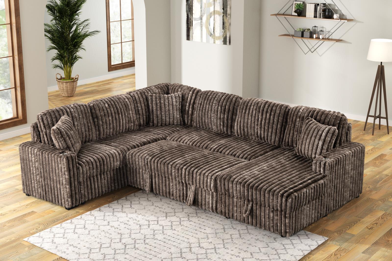 Prism 3-Piece Mixed Brown Sectional with Pull-Out Sleeper — view 2