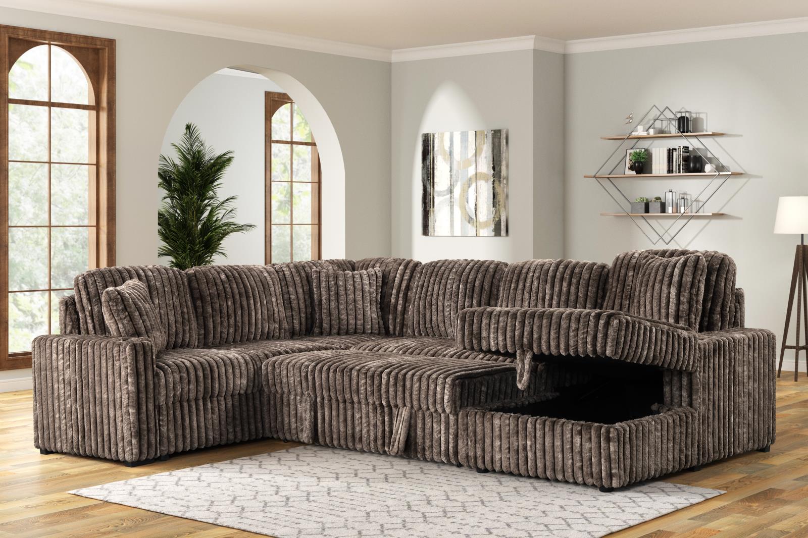 Prism 3-Piece Mixed Brown Sectional with Pull-Out Sleeper