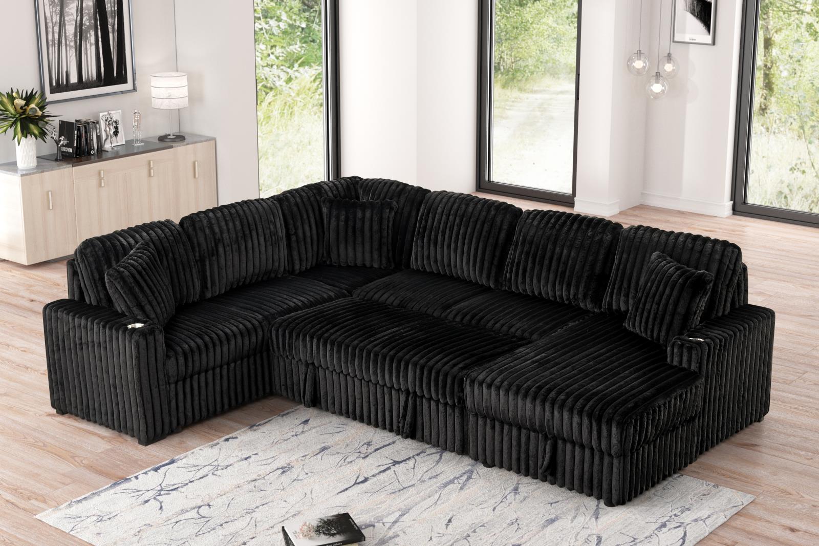 Prism 3-Piece Black Sectional with Pull-Out Sleeper — view 2