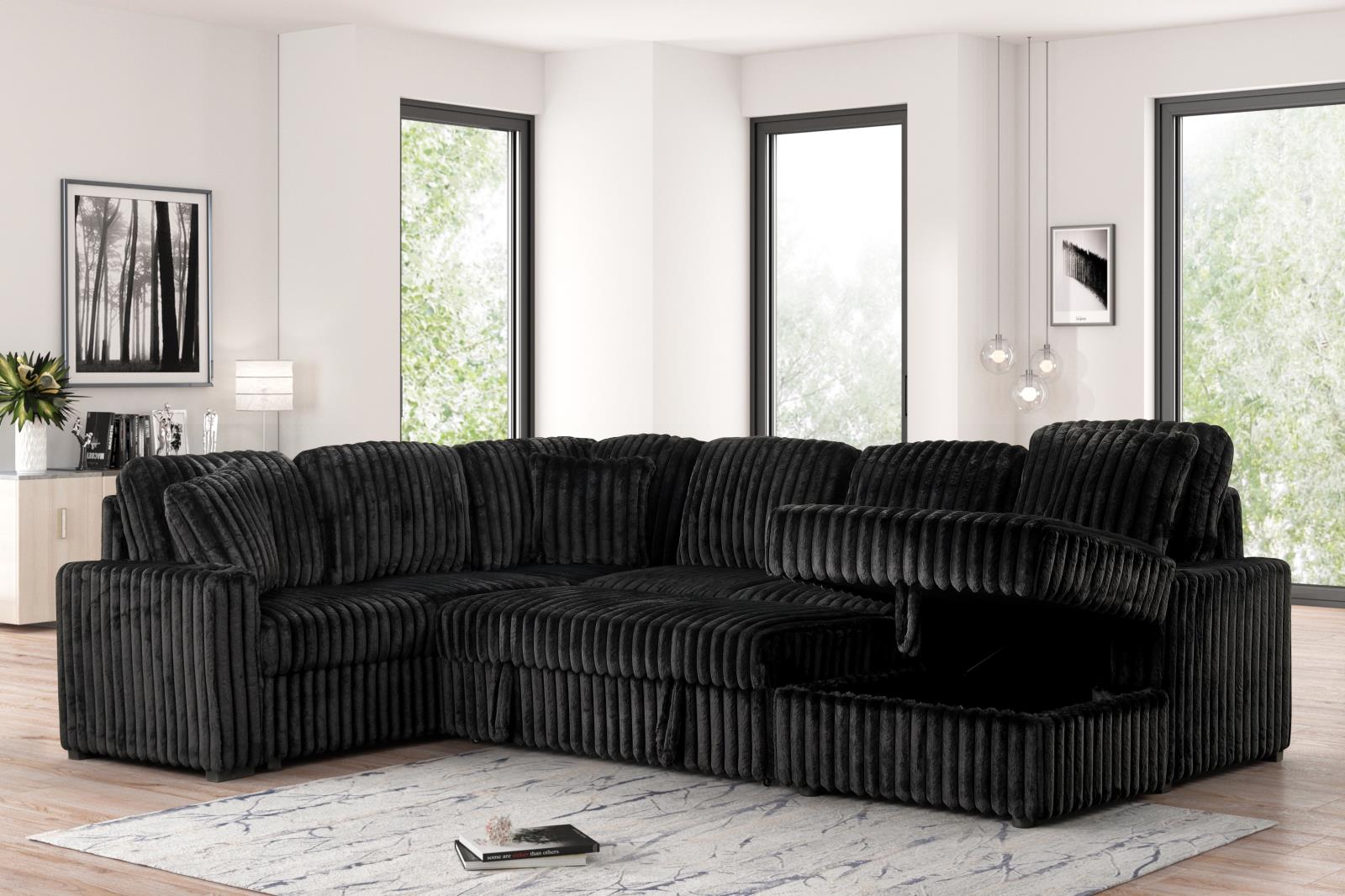 Prism 3-Piece Black Sectional with Pull-Out Sleeper