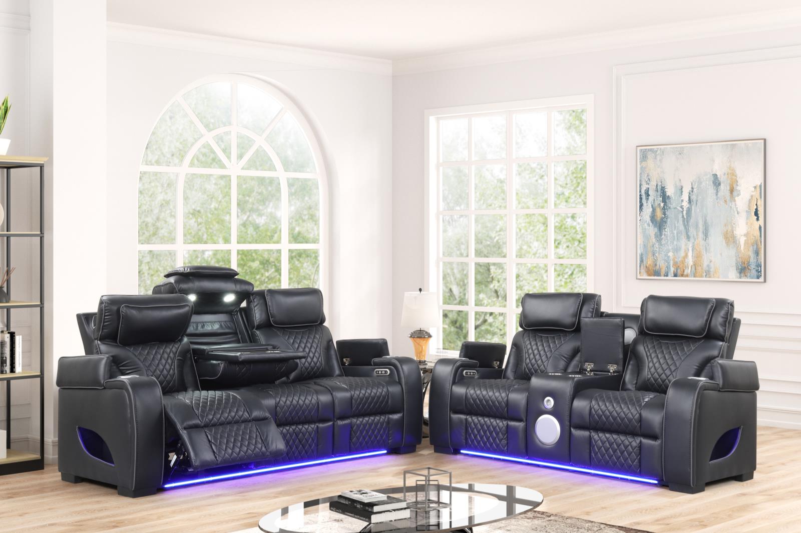 Rock Star Black Power Reclining Sofa & Loveseat with Power Headrest — view 2