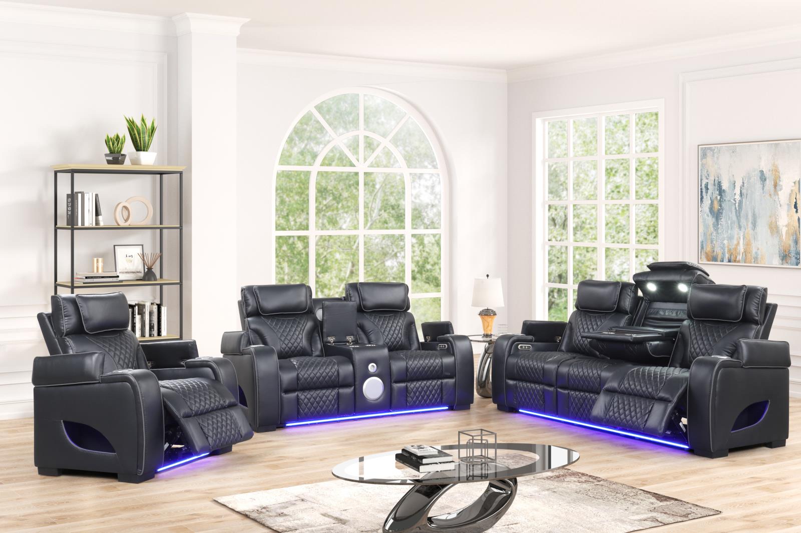 Rock Star Black Power Reclining Sofa & Loveseat with Power Headrest
