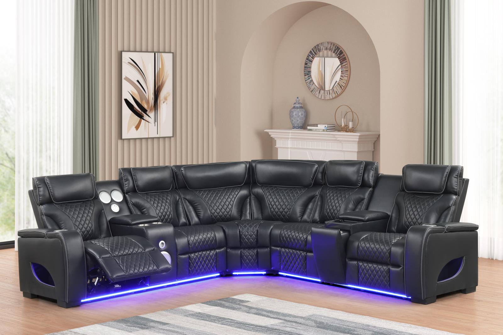 Rock Star Black Power Recliner Sectional with Power Headrest — view 2