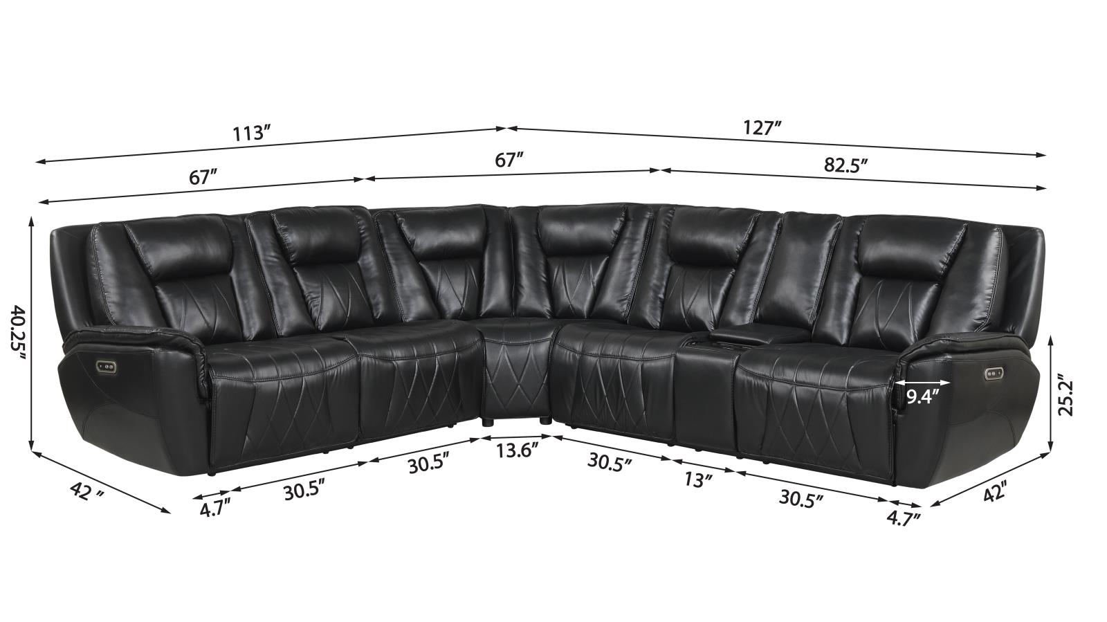 Apex Black Power Recliner Sectional with Power Headrest — view 3