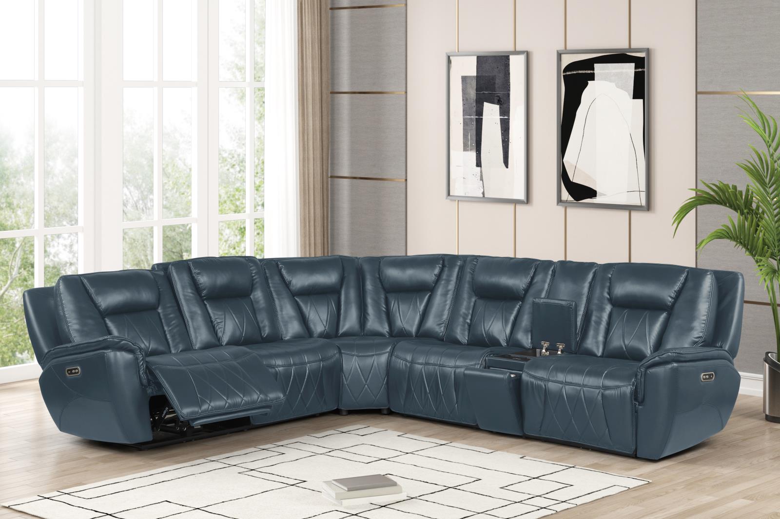 Apex Blue Power Recliner Sectional with Power Headrest — view 2