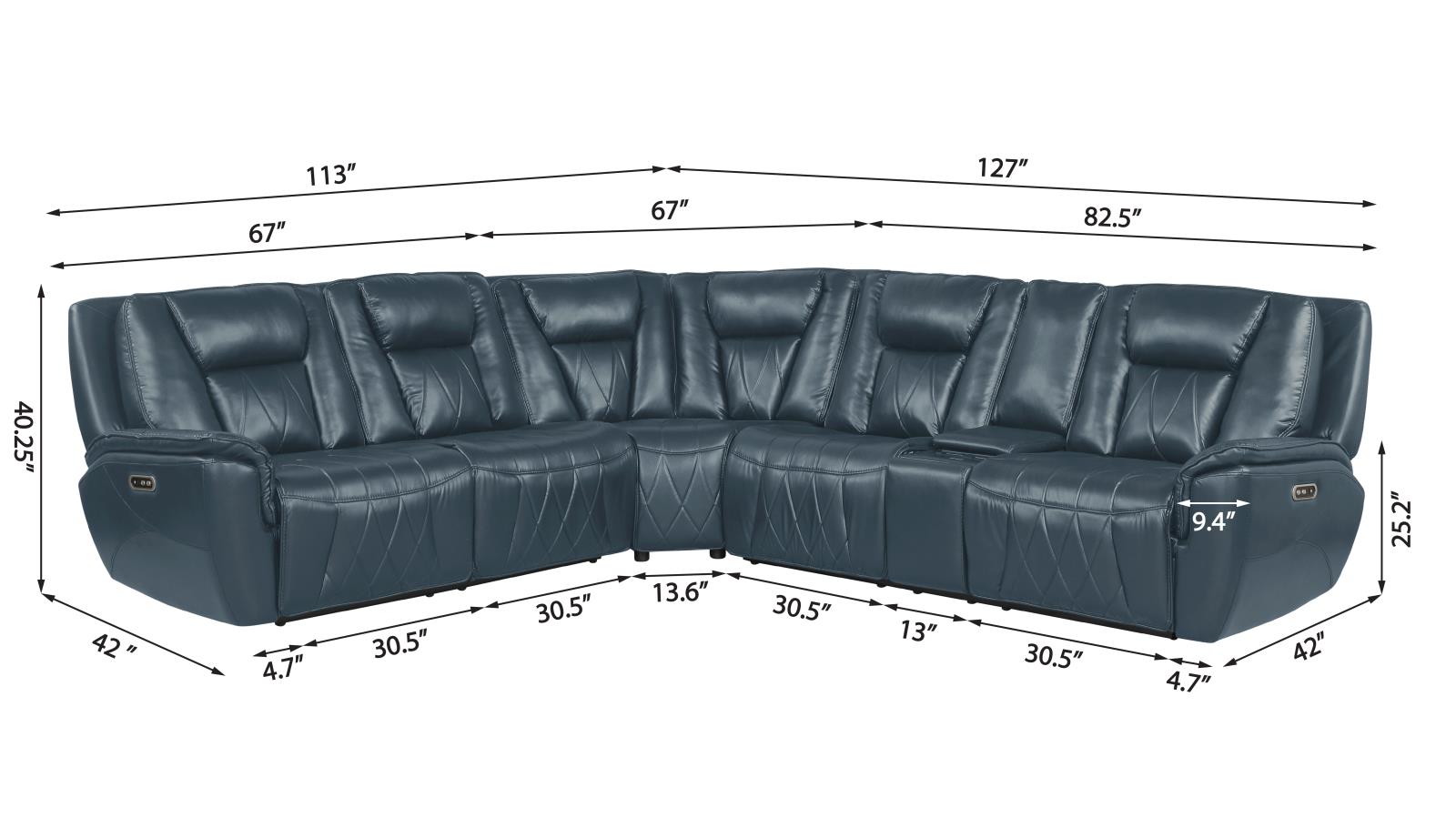 Apex Blue Power Recliner Sectional with Power Headrest — view 3