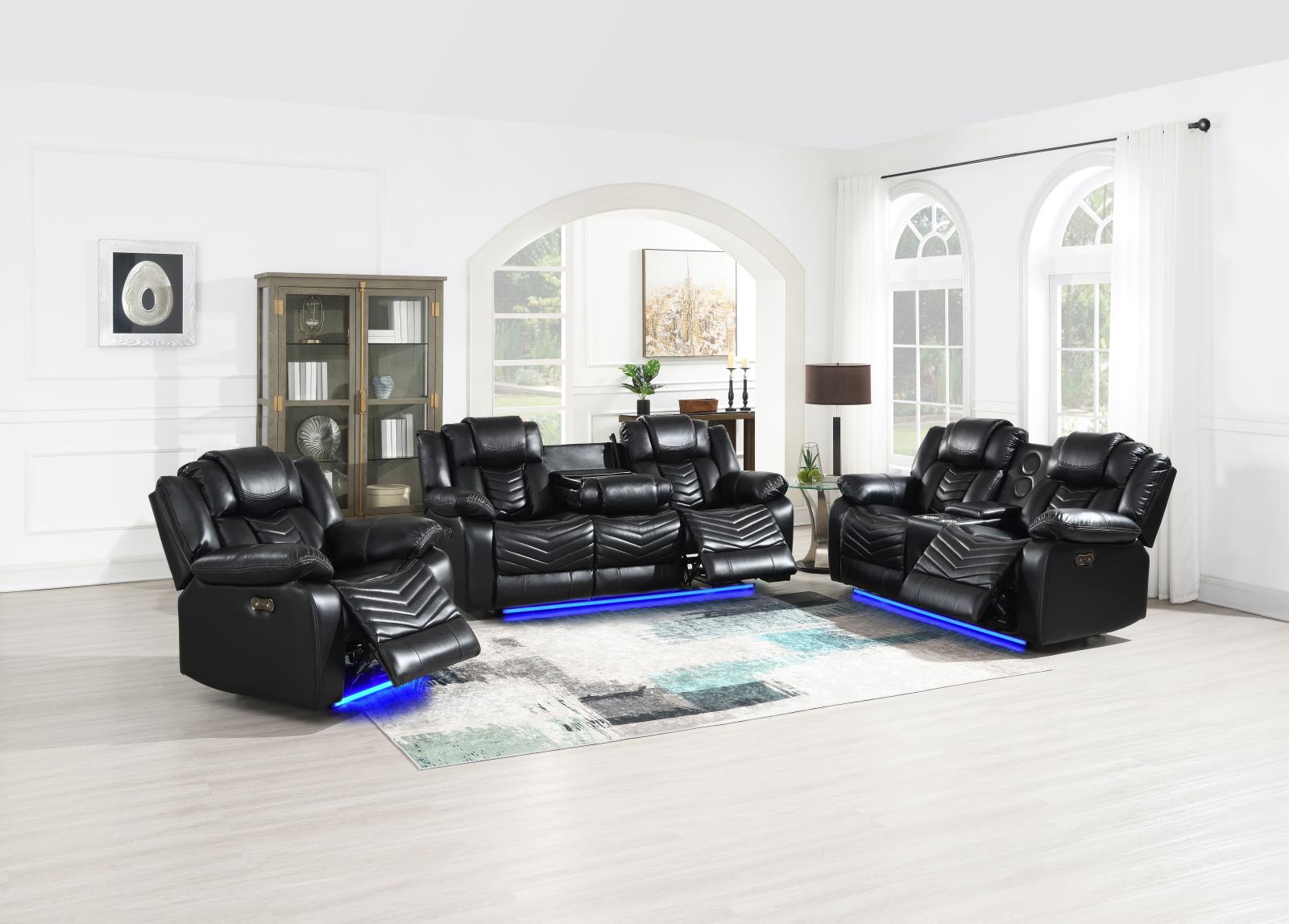 Cassio Black Power Recliner with Built-in LED Light — view 3