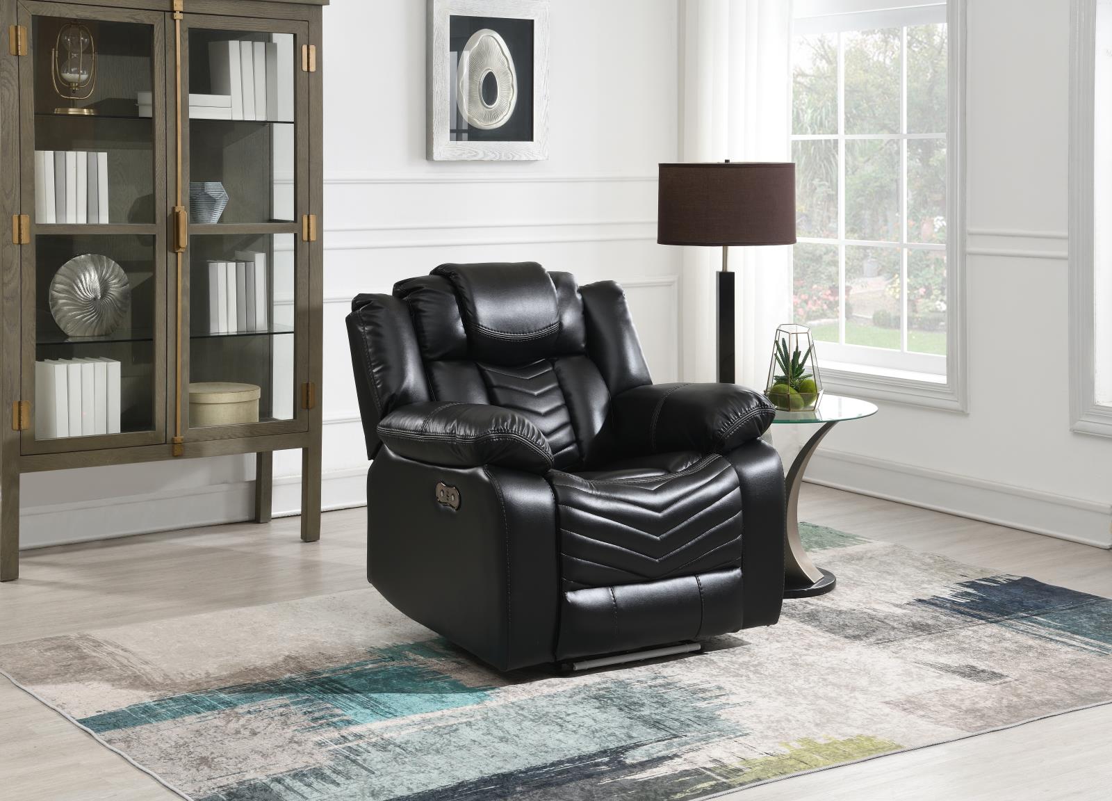 Cassio Black Power Recliner with Built-in LED Light