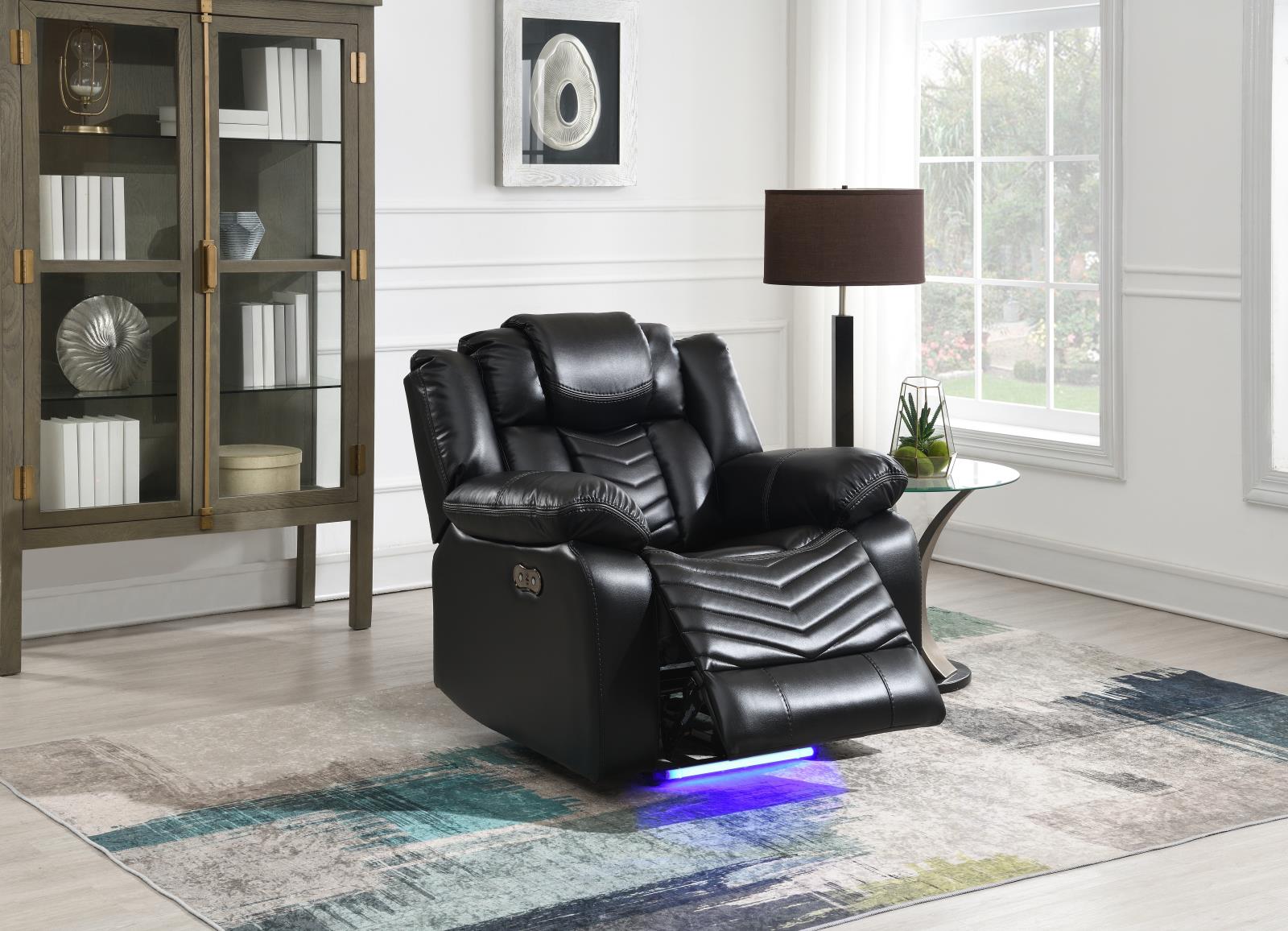 Cassio Black Power Recliner with Built-in LED Light — view 2