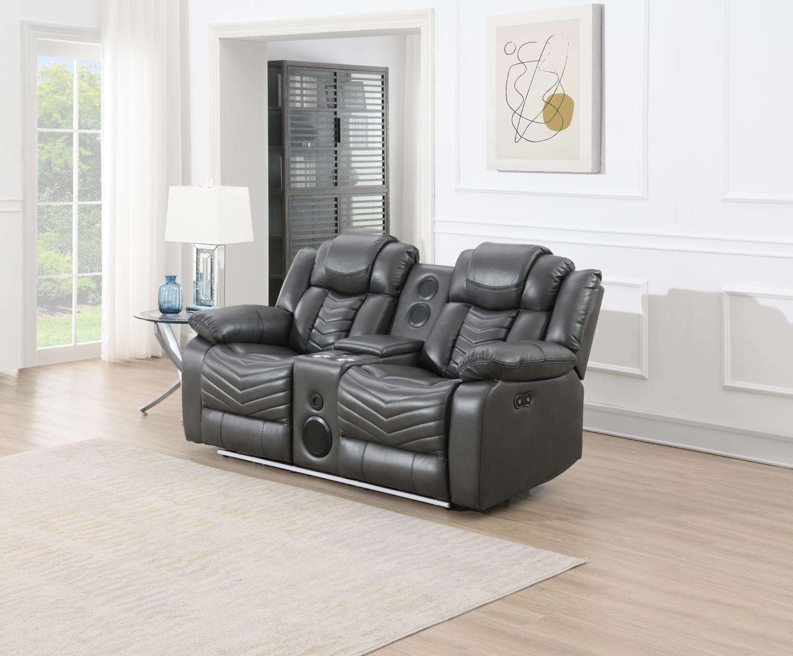 Cassio Gray Power Recliner Loveseat with Console