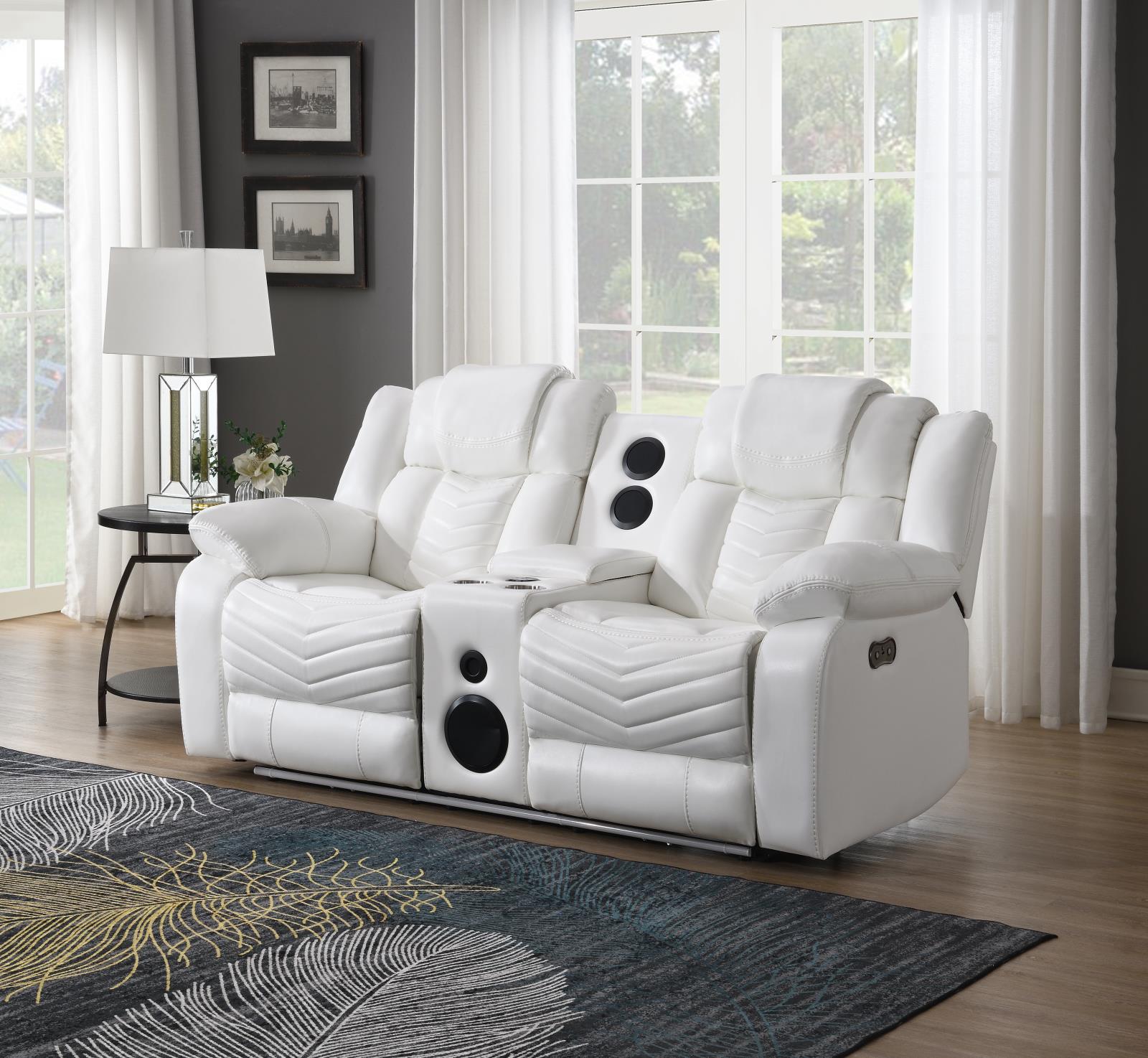 Cassio White Power Recliner Loveseat with Console