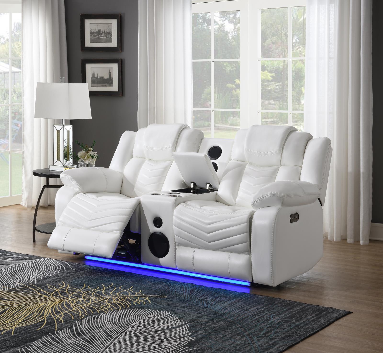 Cassio White Power Recliner Loveseat with Console — view 2