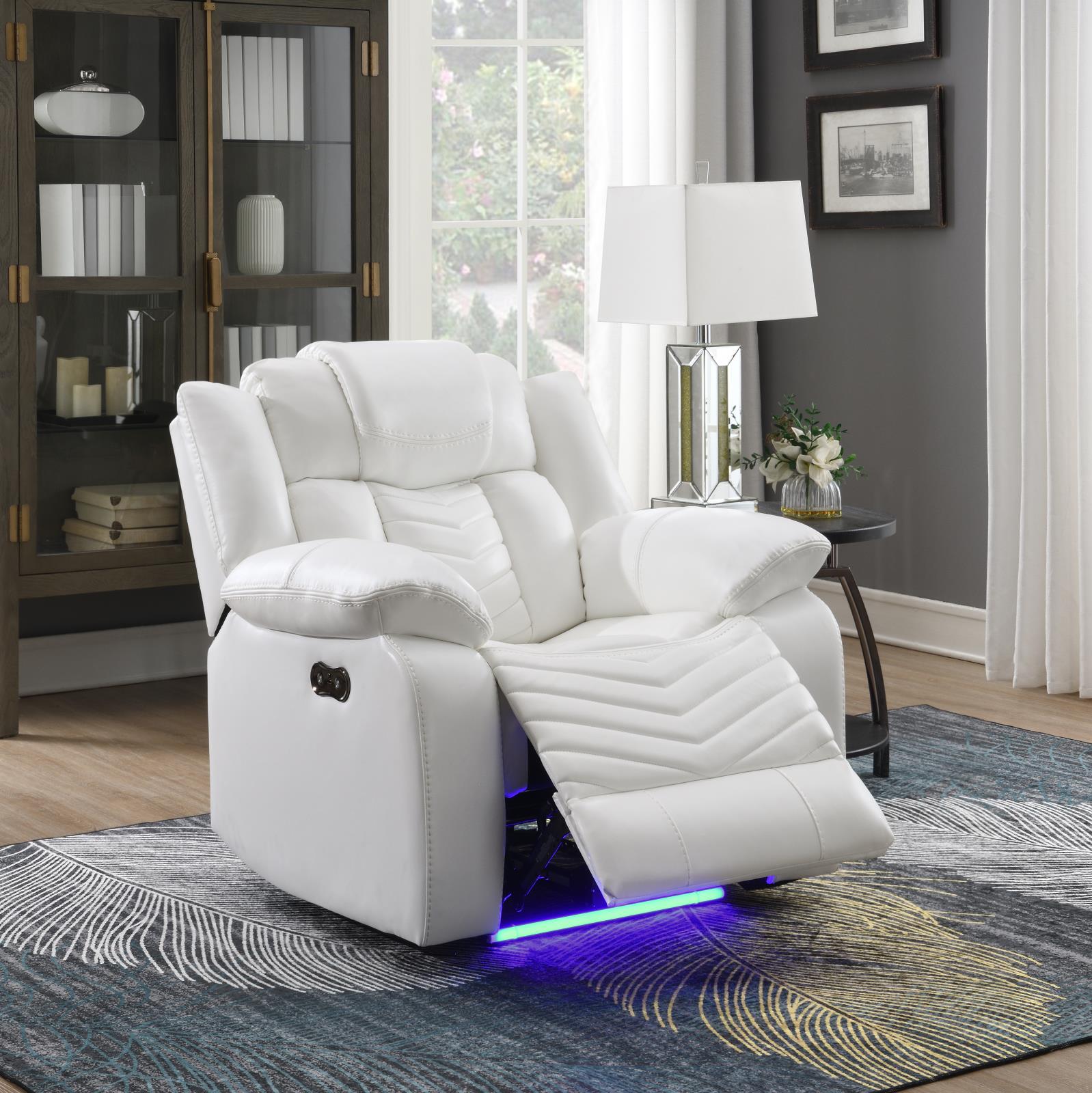 Cassio White Power Recliner with Built-in LED Light — view 2