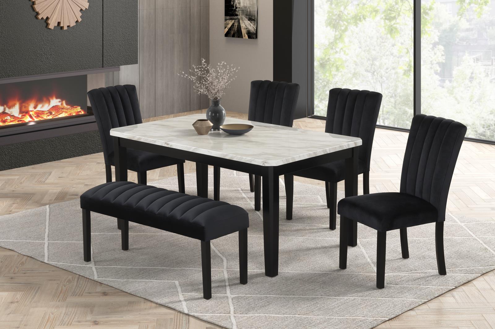 Eleanor White & Black Dining Table with Faux Marble Top