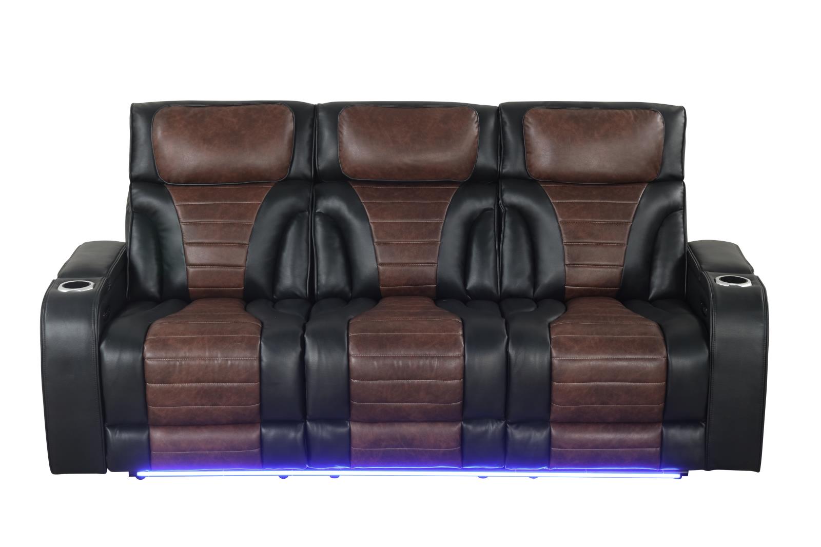 Tyra Black & Brown Power Recliner Sofa with Power Headrest