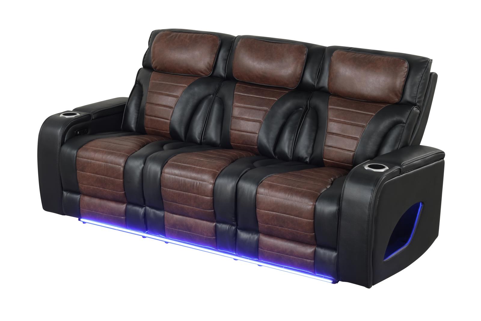 Tyra Black & Brown Power Recliner Sofa with Power Headrest — view 2