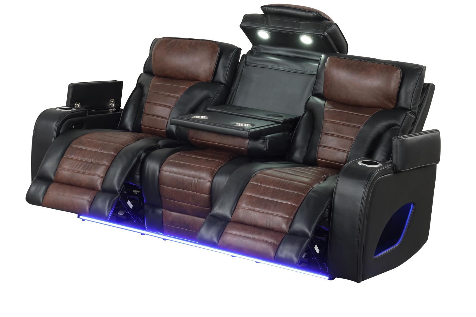 Tyra Black & Brown Power Recliner Sofa with Power Headrest — view 4