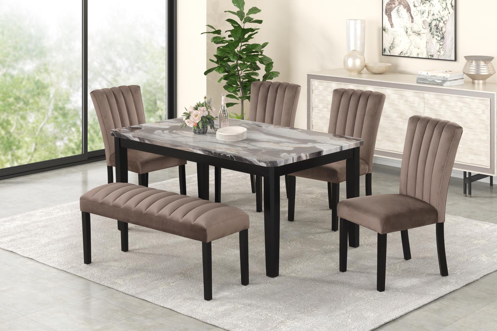 Eleanor Brown Dining Table with Faux Marble Top — view 3